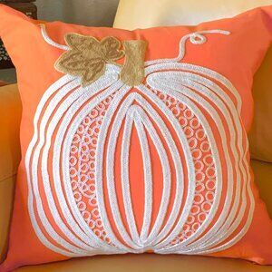 18" Elegant Autumn Fall Embroidered Pumpkin Orange Off-White Pillow Cover New